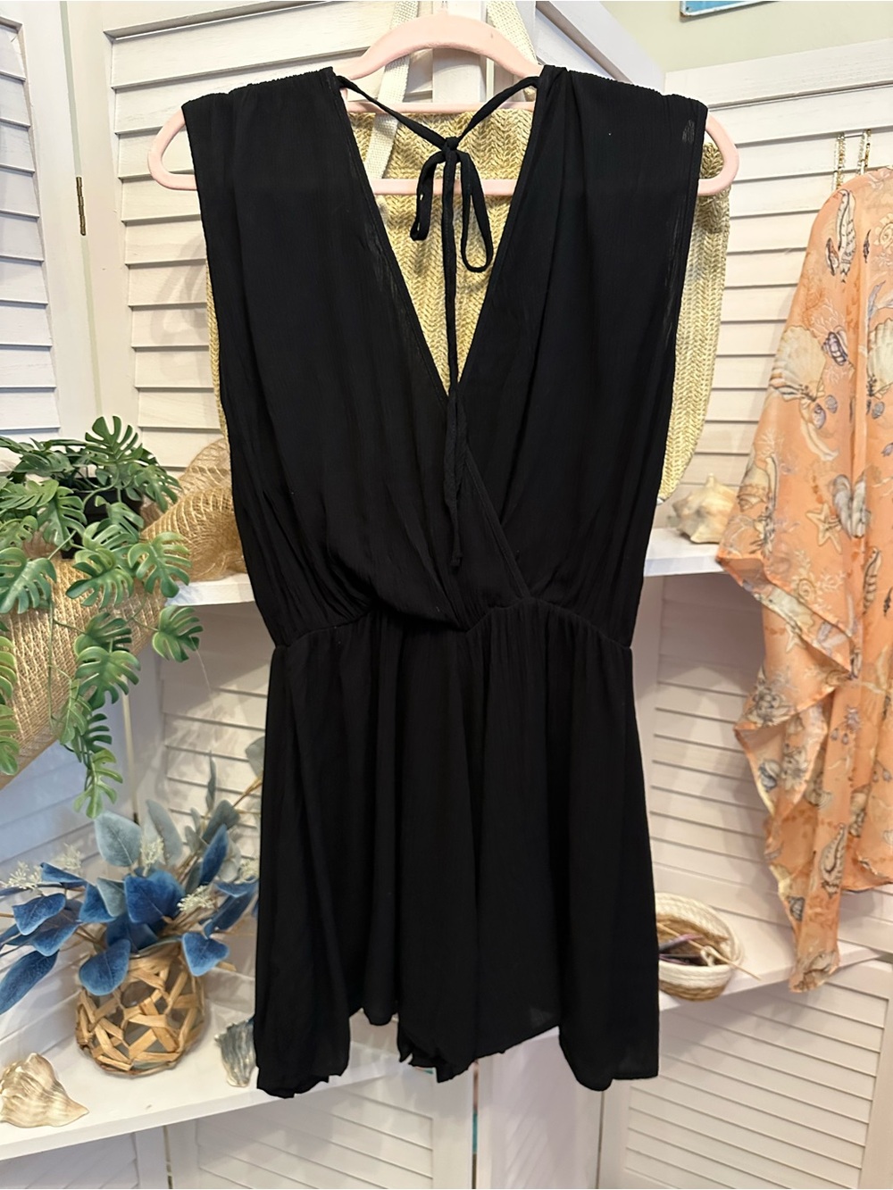 Zenana Crinkle Gauze Black Romper - Picture 2 of 4